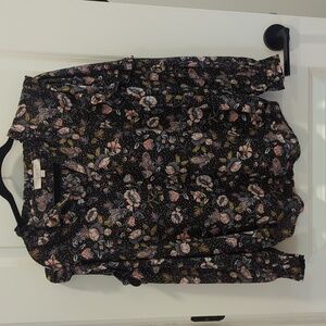 Loft S Floral paisley High Neck Ruffle Shoulder blouse